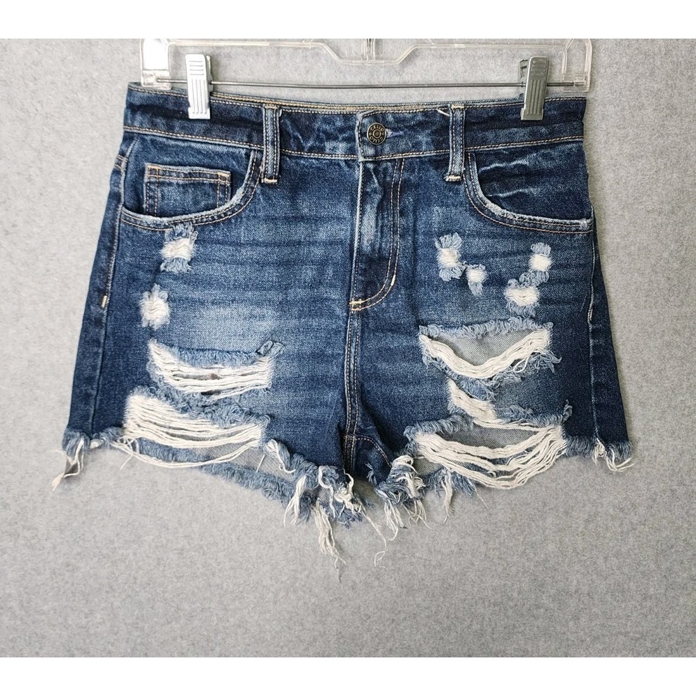 Cello Cut‎ Off Denim Shorts Womens Small Blue High Rise Distressed Raw Hem